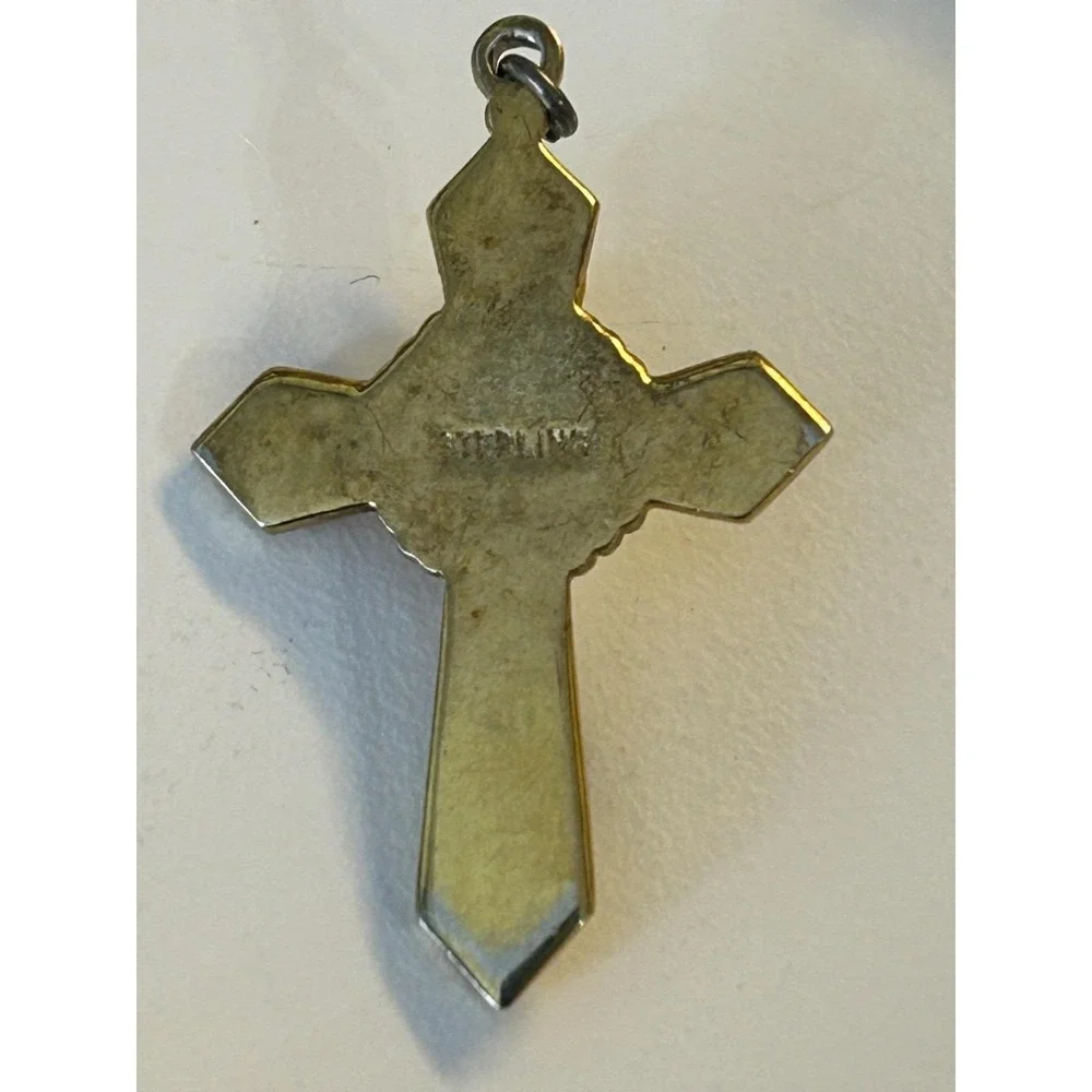 Vtg Gold Plated over Sterling Silver 925 Stamped Auth. Pearl CROSS Pendant 1 1/4